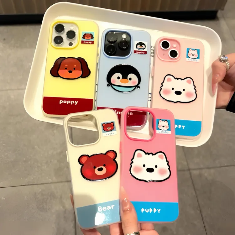 拼色企鹅西高地适用苹果16磨砂肤感手机壳iphone15全包14防摔13套