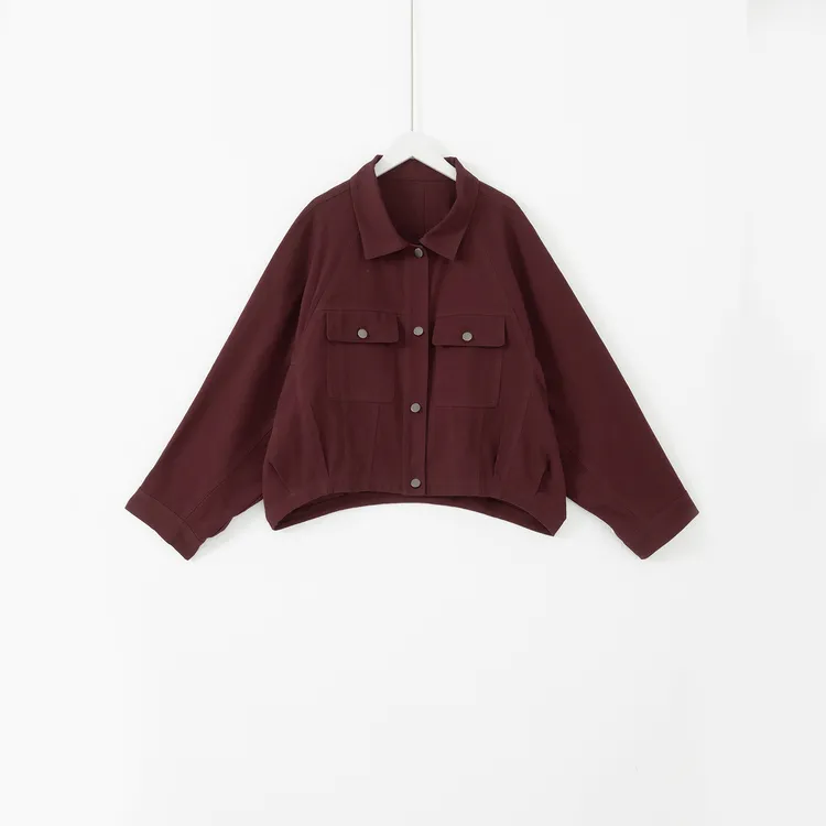 几里与麻 宽松蝙蝠袖下摆压褶短外套 衣长57胸围160 2090241