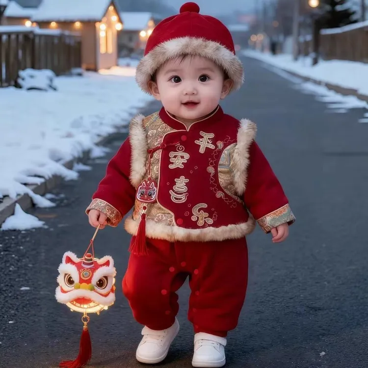 婴儿连体衣秋冬季宝宝冬装哈衣周岁礼服拜年服过年喜庆中国风衣服
