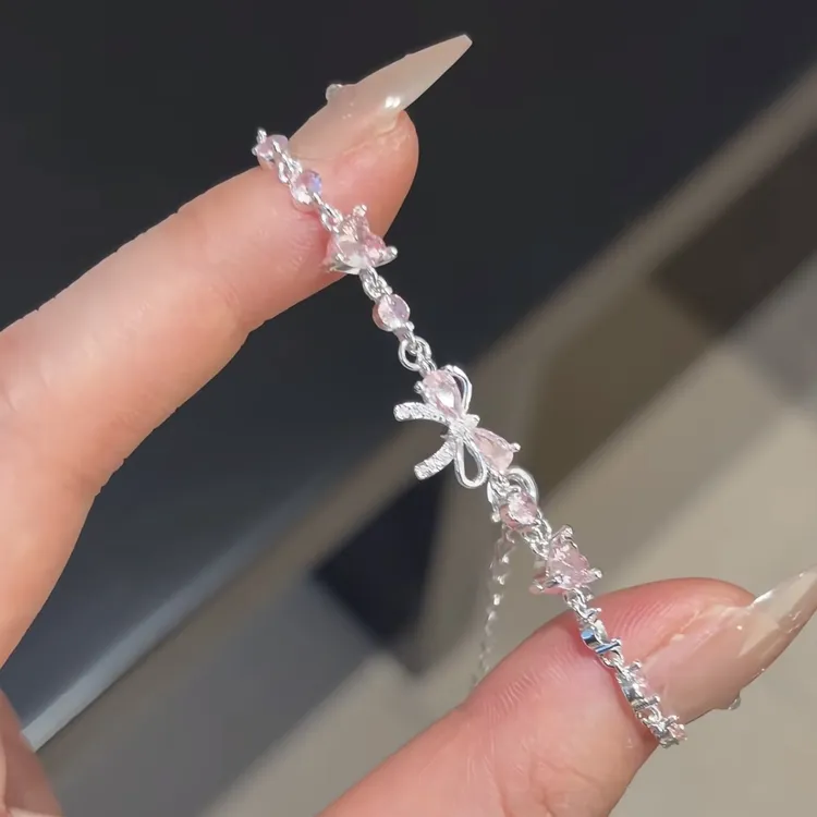 合金锆石手链 【甜心公主|独家正版】甜美粉锆石蝴蝶结手链精致百搭商品图
