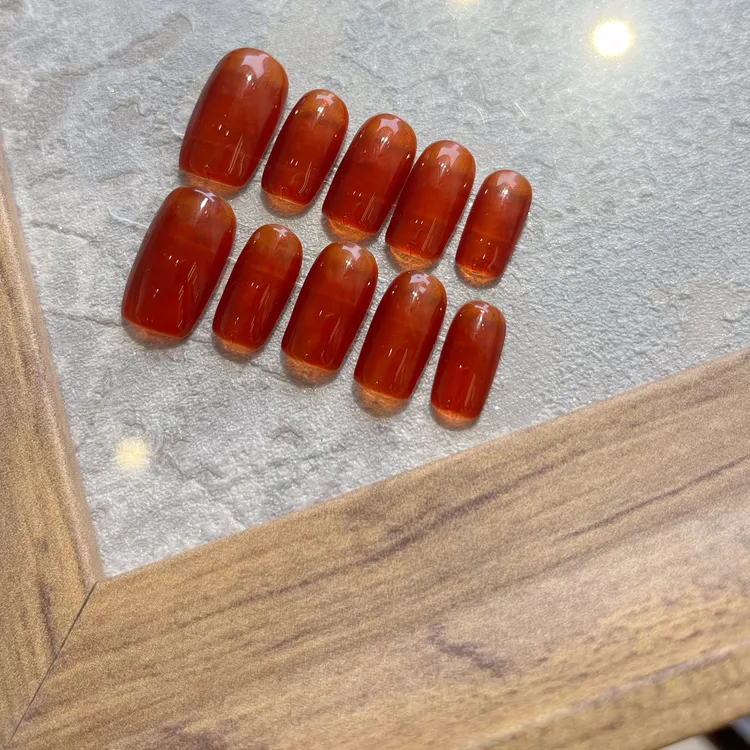 琥珀色秋冬新款纯色手工穿戴甲美甲显白高级感适用甲片纯手工