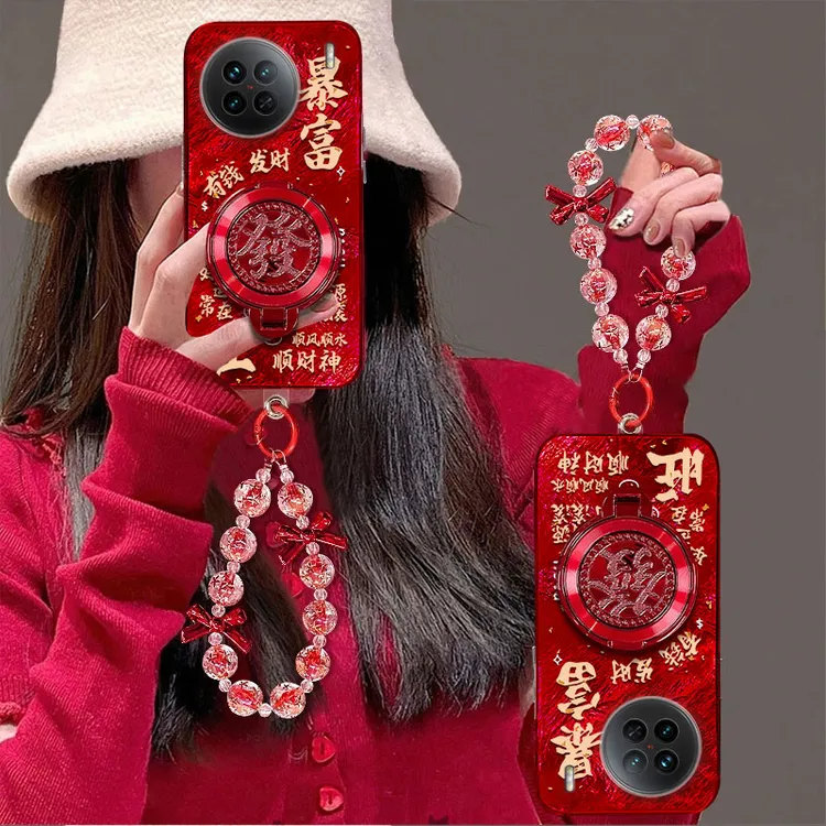 暴富发财支架适用vivox90手机壳新年红色网红防摔全包新款ins风潮