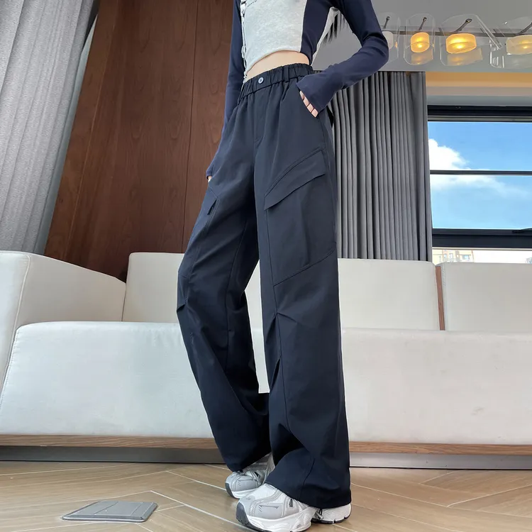 藏青色工装裤女秋季2025新款超火酷飒风美式直筒登山小个子运动裤