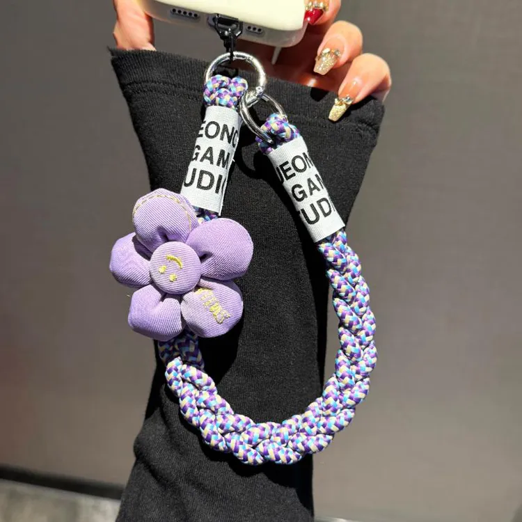 太阳花手机挂绳编织腕带马尾辫户外旅游便携手提双扣防丢摔手机链