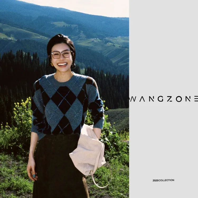 WANG ZONE｜ Prad*同源100羊绒菱格纹英伦风针织开衫上衣/套头