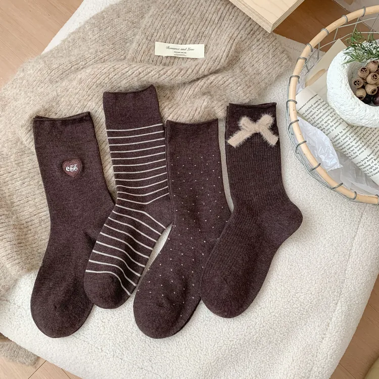 【摩卡慕斯】细羊毛|秋冬百搭ins复古老钱风咖色系堆堆袜韩系简约女