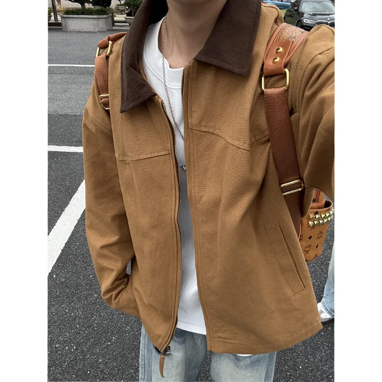 vintage底特律夹克男款秋冬翻领工装外套美式复古水洗帆布上衣