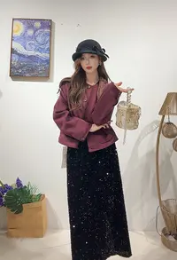 98区2592紫色春秋女款纯色百搭短款外套