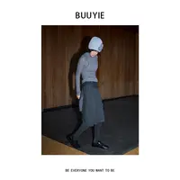 BUUYIE【素影】灰色半身裙女秋季韩系设计感a字裙子早秋 250957