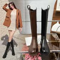 骑士靴女2025秋冬新款不过膝平底长筒靴V口显瘦不过膝高筒长靴子