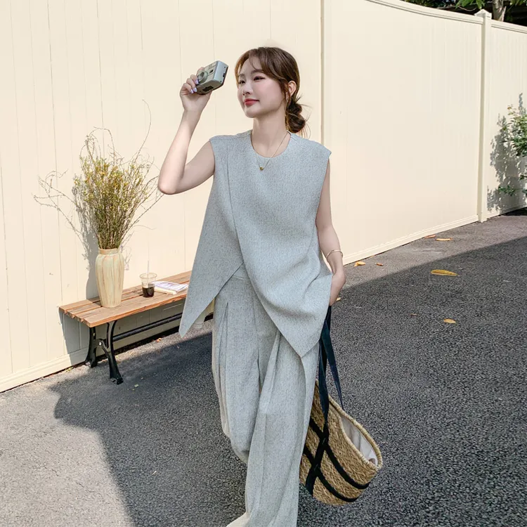 不规则设计感套装裤女2025夏季新款韩系ins风无袖背心马甲阔腿裤
