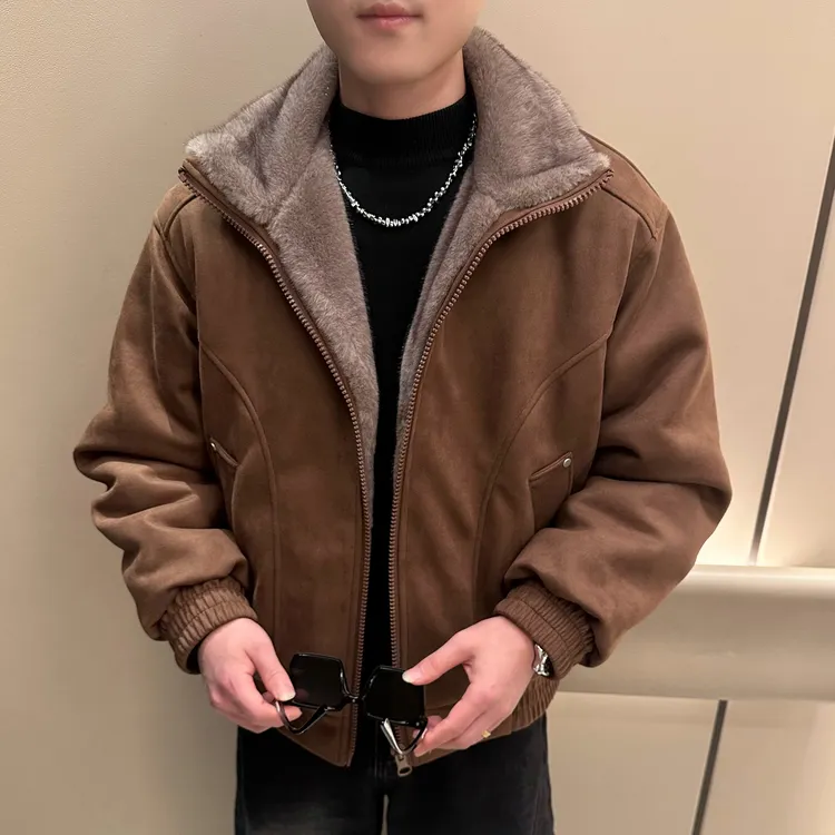 阿航男装【两面穿座山雕】仿雕绒双色扎染高级感痞帅皮绒棉衣外套男