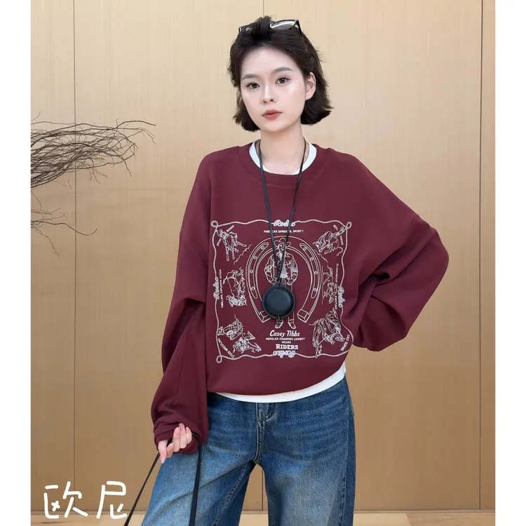 欧尼私服 2025秋季新款印花图案宽松长袖休闲卫衣2509C5926