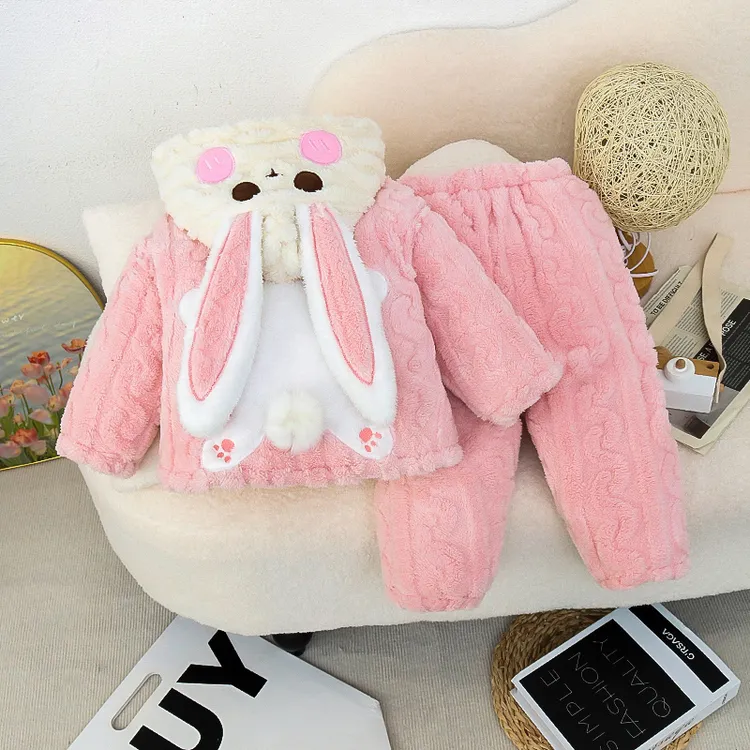 卡通三层加厚加绒儿童睡衣冬季女孩中小童加绒加厚女童卡通宝宝家