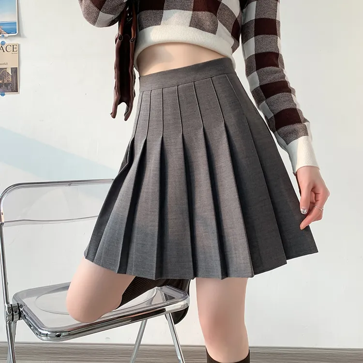 半身裙女大码小个子百褶裙弹灰色纯色a字半裙2025日系学生夏季夏