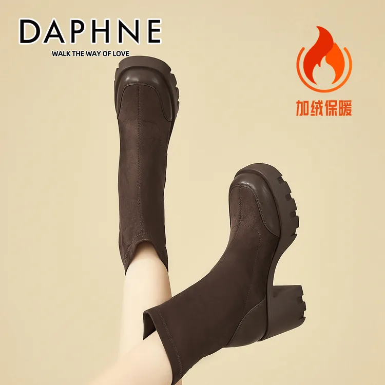 达芙妮短靴女高跟弹力瘦瘦靴冬季中筒靴子女厚底粗跟美拉德马丁靴