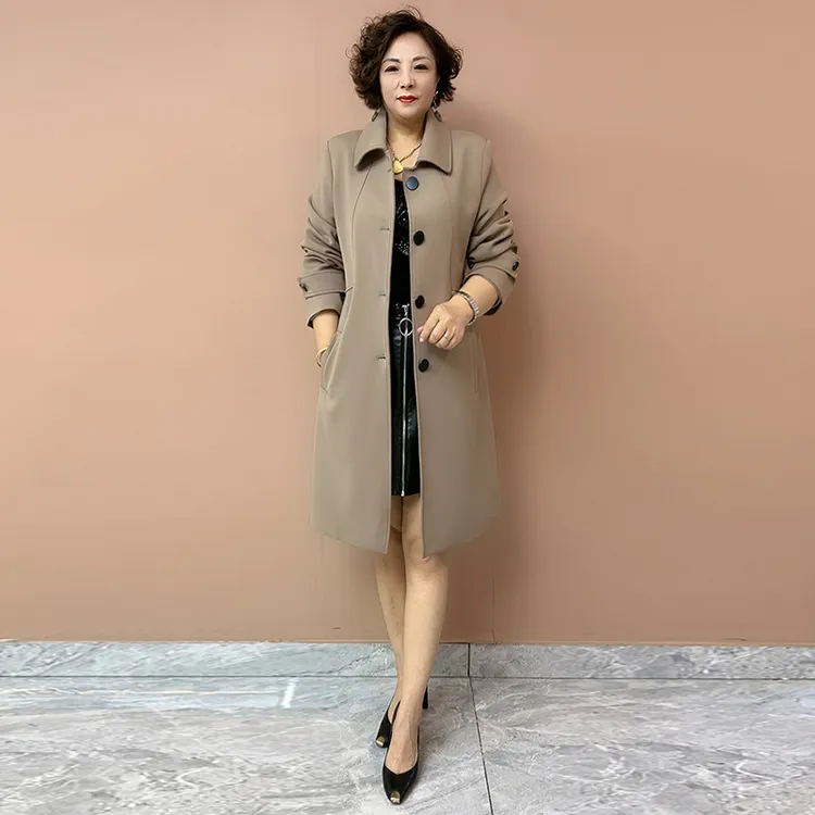 H秋季新款高端大气妈妈风衣女士中长款2025中老年贵夫人翻领外套