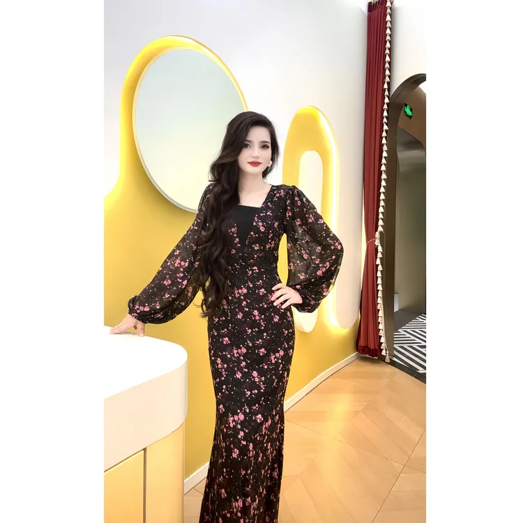 8765【包邮】新款时尚灯笼袖气质女装连衣裙