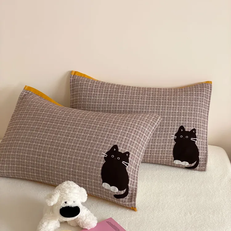 【MJ】纯棉色织提花纱布枕巾一对全棉纱布枕头套盖巾吸汗透气柔软