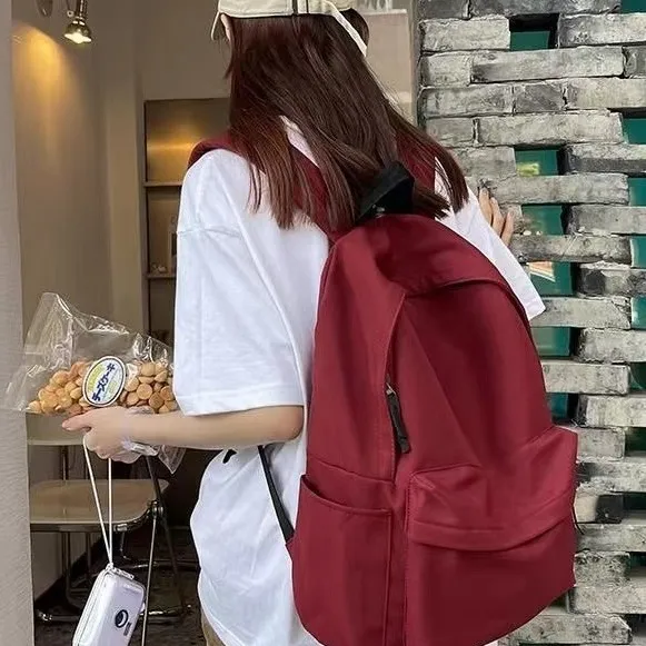 原创纯色双肩包书包背包百搭学生大容量韩版百搭简约森系大学生