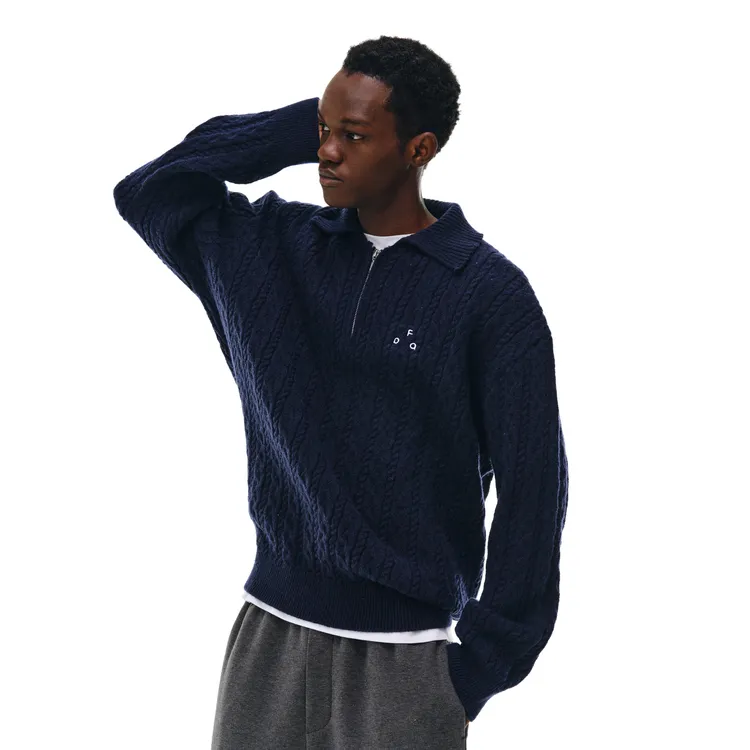 FPA 绞花翻领休闲针织毛衣男款女款秋冬季宽松百搭情侣款上衣