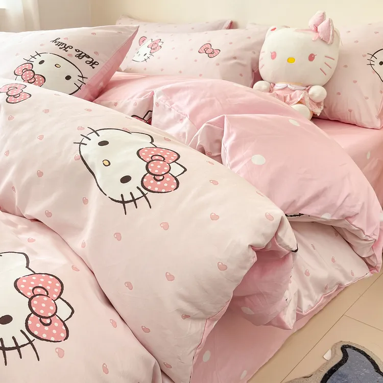 HellokittyA类纯棉床上四件套少女100全棉床单被套儿童卡通三件套