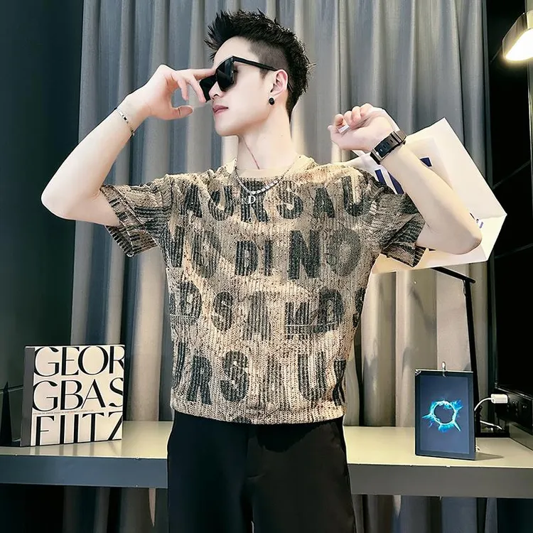 潮牌印花男士短袖t恤2025新款爆款潮流高级感夏季潮男设计感上衣