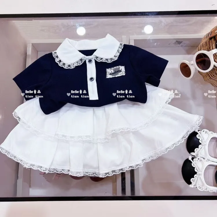 【甜甜baby】潮流女童甜美风翻领上衣两件套女宝宝公主裙夏季蛋糕裙