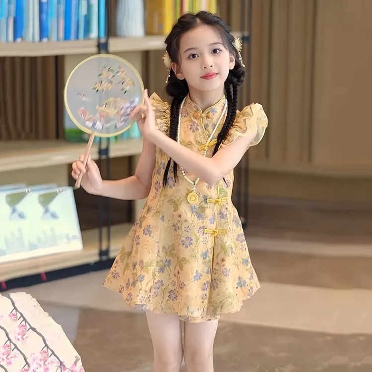 女童套装2025新款夏季夏装连衣裙新中式国风旗袍短裤两件套