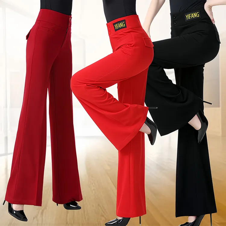 交谊舞口袋裤女士专用高腰舞蹈裤国标舞弹力摩登舞直筒跳舞裤子