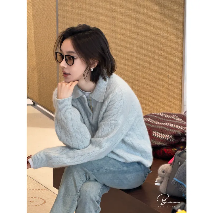 TXB “尊绒polo”绵羊毛混纺定制绒感绞花舒适polo领针织衫XB-7955