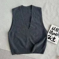 ［家淇定制］全羊毛韩版百搭修身时尚纯色V领马甲针织无袖背心 6859