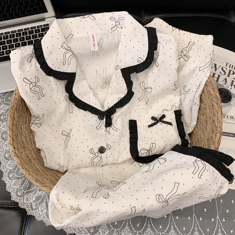 【长袖云朵细纱绵】春秋可爱卡通甜美睡衣套装女韩版家居服套装