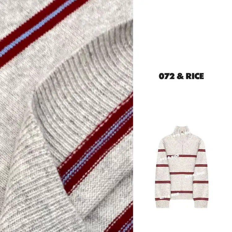072 & RICE【毕加索】绵羊毛 秋季休闲立领条纹长袖针织衫 32LE069