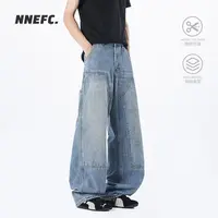 NNEFC复古牛仔长裤男高街欧若风水洗直筒裤设计感休闲伐木牛仔裤