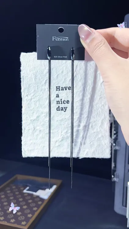 铜合金锆石耳饰 简约黑色长流苏耳环高级时尚0121