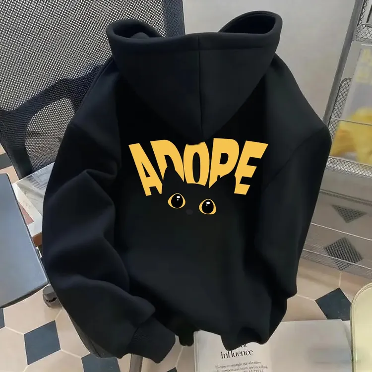 秋冬季痞帅男vintage美式爆款加绒加厚洋气休闲宽松潮牌连帽卫衣