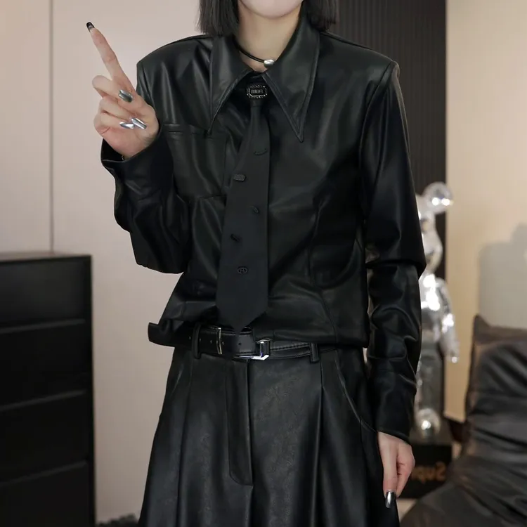 新款时尚长袖正肩气质洋气通勤风上衣秋冬季韩系小众显瘦百搭衬衫