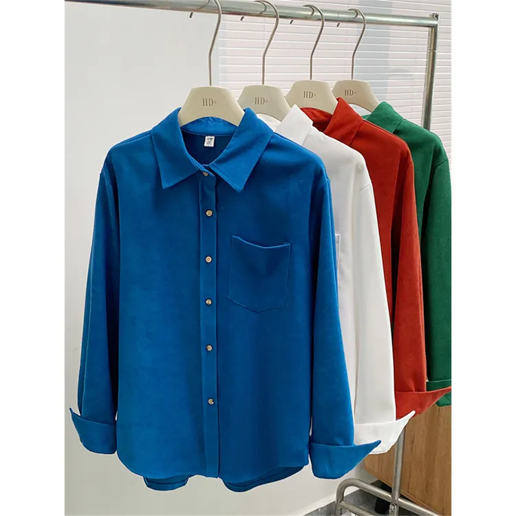 现货秋冬复古灯芯绒磨毛长袖衬衫女2025气质宽松加厚叠穿外套