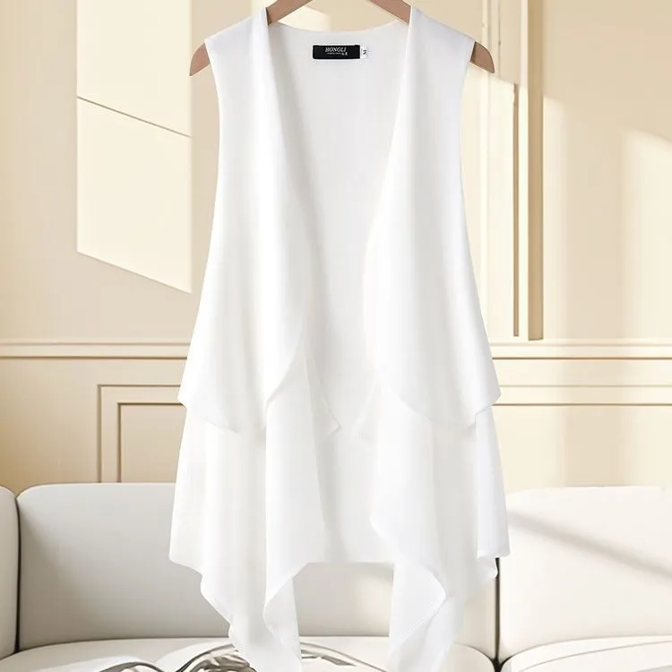 雪纺马甲女中长款薄款夏季显瘦韩版无袖时尚背心开衫坎肩新款外套