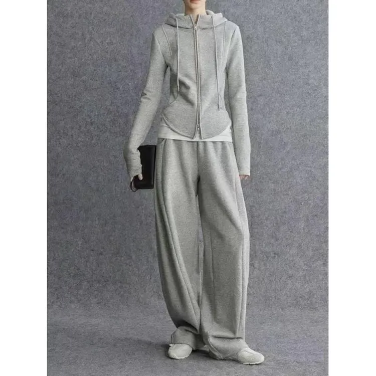 秋款运动风卫衣套装秋冬两件套显瘦连帽外套女百搭弧形卫裤L298