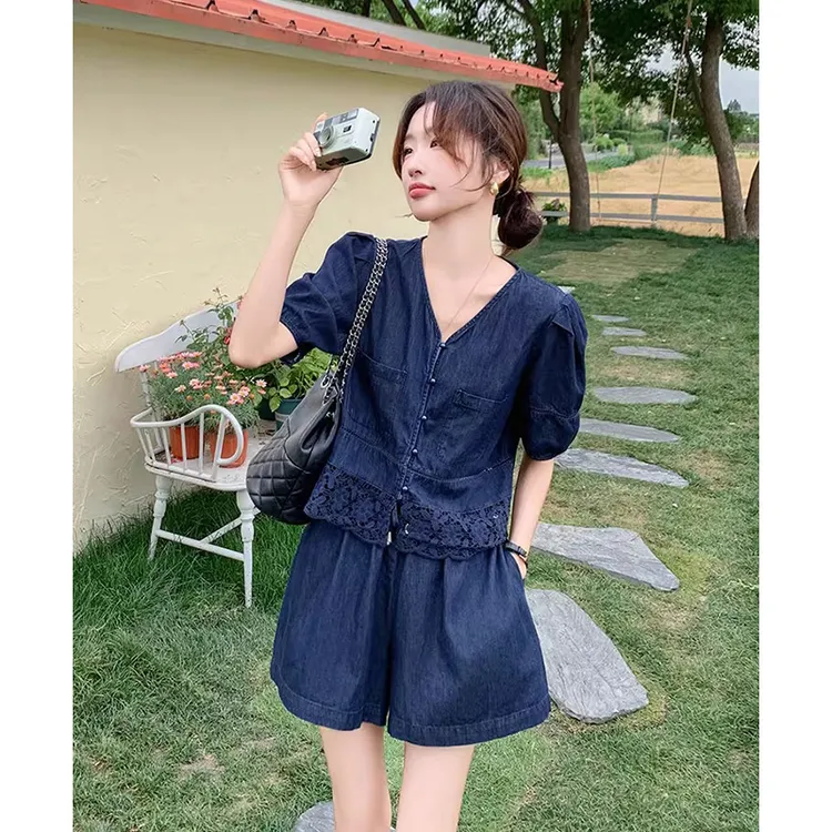 小香风牛仔套装裤女夏薄2025新款流行高级松弛感冷淡风短裤两件套