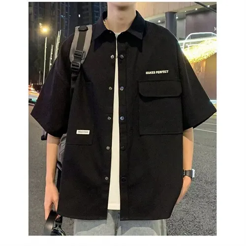 网络图现货美式潮牌港风痞帅宽松休闲工装短袖衬衫JD3041-P40