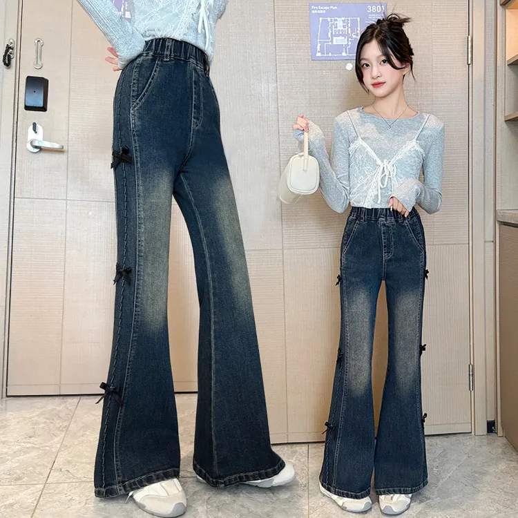 女童牛仔裤春秋新款弹力喇叭裤洋气儿童裤子中大童显瘦修身微喇裤