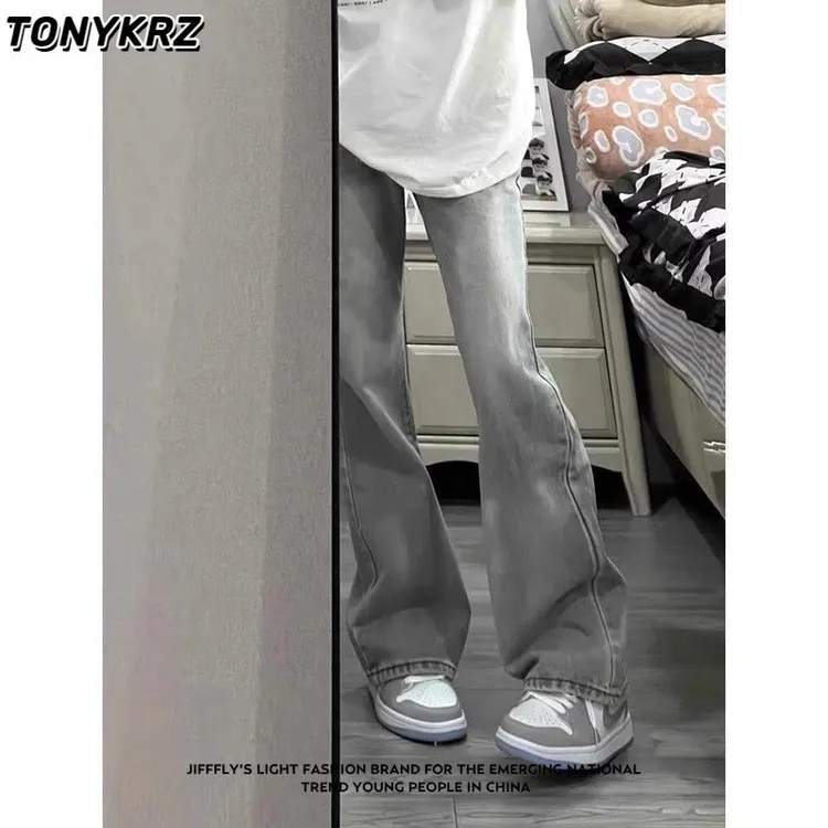 TONYKRZ美式复古高街痞帅微喇牛仔裤男女百搭宽松休闲垂感直筒裤
