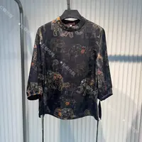 【青青】新中式大象花萝国风七分袖上衣D562