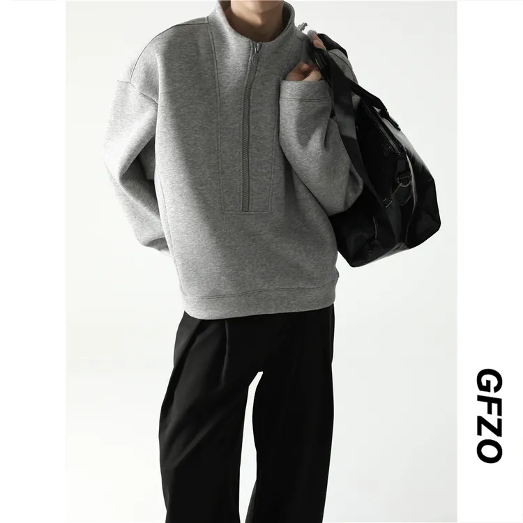 重磅立体裁剪半拉链卫衣男秋季美式cleanfit短款廓形宽松外套