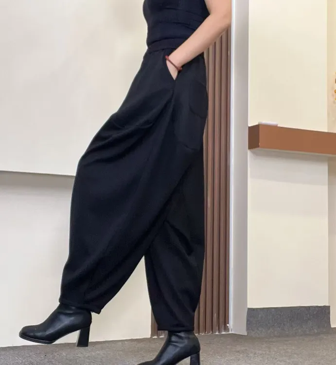 1018冬季加绒加厚纯色休闲宽松个性潮流小众大码调档哈伦裤