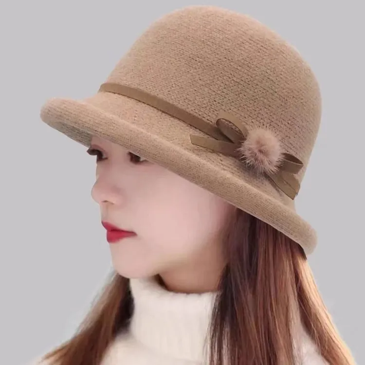 新款秋冬女士春秋帽子中老年妈妈帽子时尚针织洋气礼帽保暖渔夫帽