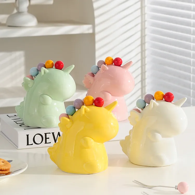 陶瓷独角兽收纳罐高级感小叉子家用不锈钢套装儿童安全可爱水果叉